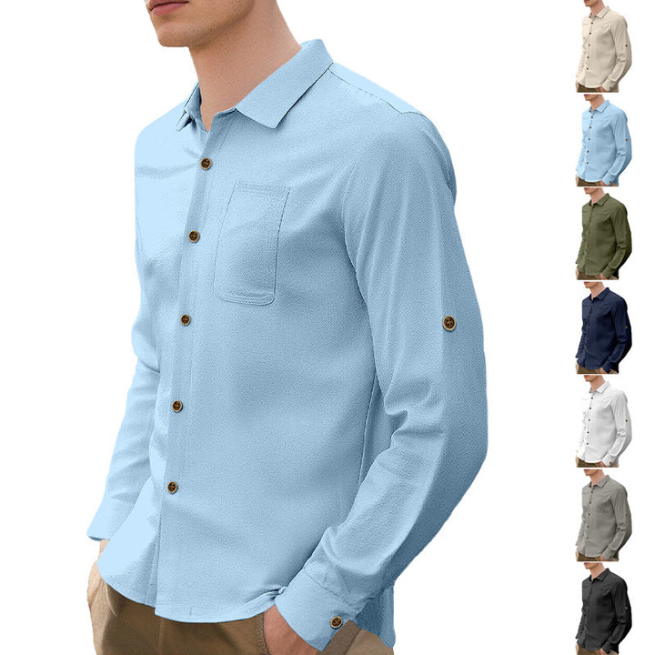 Men's breathable structured business shirt with breast pocket wooden button placket and ergonomic shoulder fit Mune Fashion