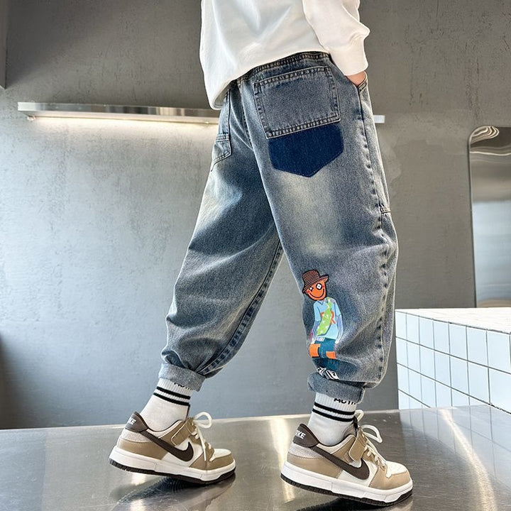 Men's Casual Baggy Jeans with Colorful Appliqués Mune Fashion