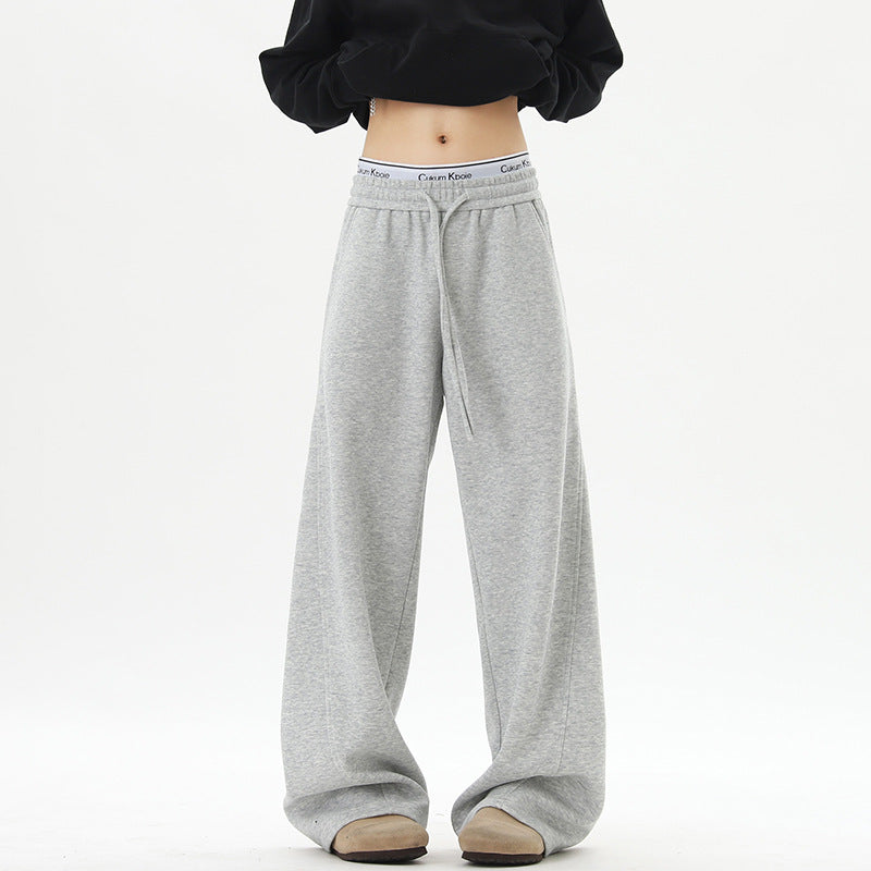 Women Wide Lounge Pants with High Waist made of Fleece, Drawstring and Side Pockets Mune Fashion