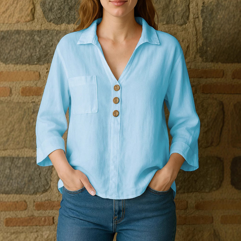Women's loose long sleeve blouse with button details Mune Fashion