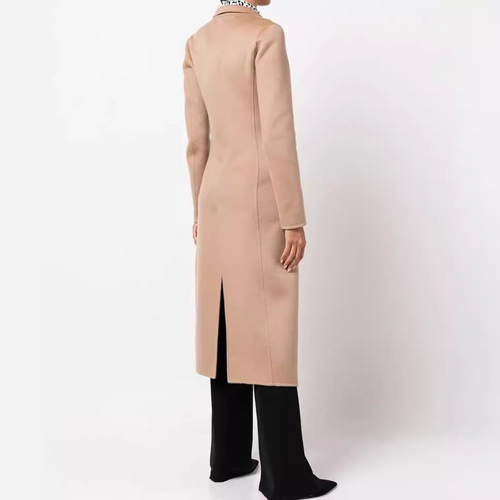 Women's Slim Maxi Length Coat in Clean-Cut with Double-Breasted Look and Decorative Metal Buttons Mune Fashion