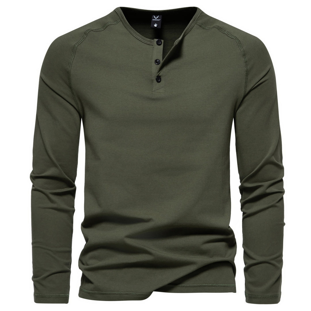 Men's long-sleeve Henley shirt made of cotton blend with button placket and slim fit Mune Fashion