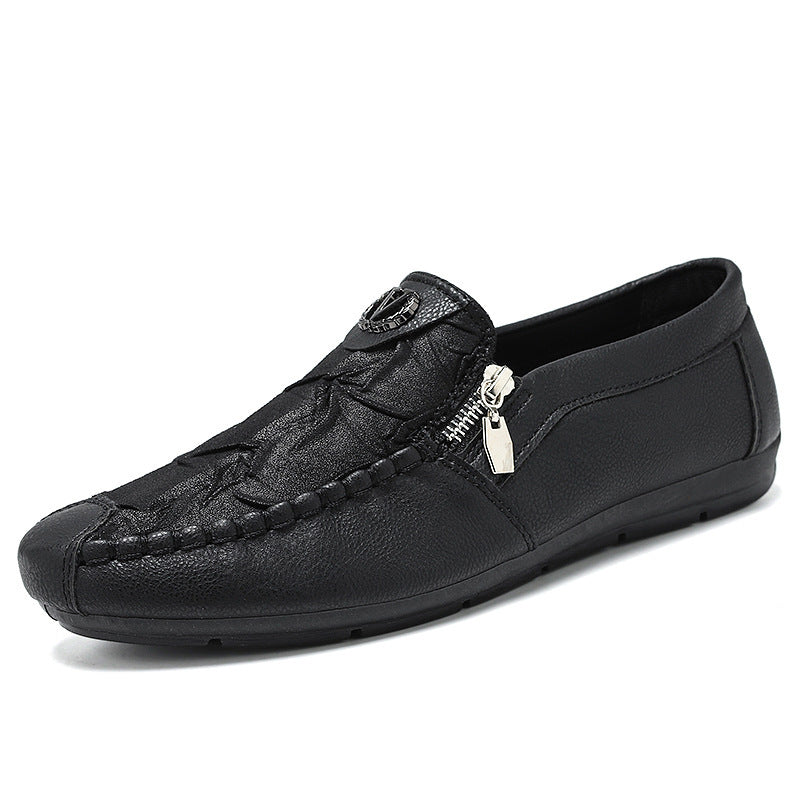 Men's elegant leather-look slip-ons with decorative zipper, hand-stitched moccasin seam and flexible comfort sole Mune Fashion
