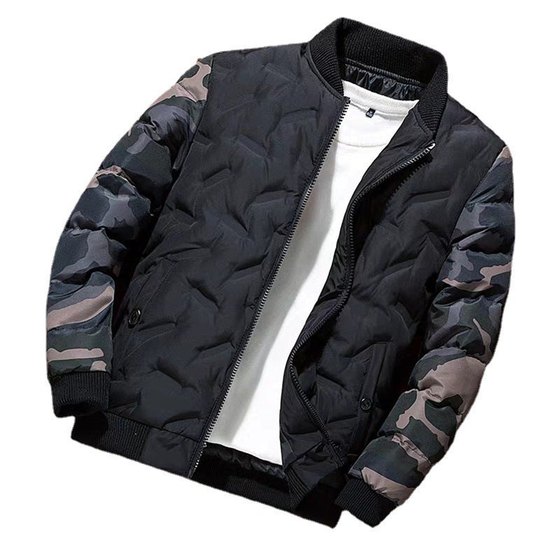Men's Quilted Bomber Jacket with Camouflage Sleeves and Warming Thermal Insulation Mune Fashion