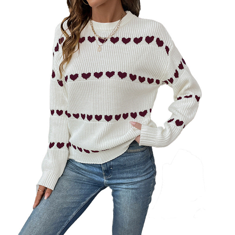 Women's Cozy Knit Sweater with Heart Pattern Mune Fashion