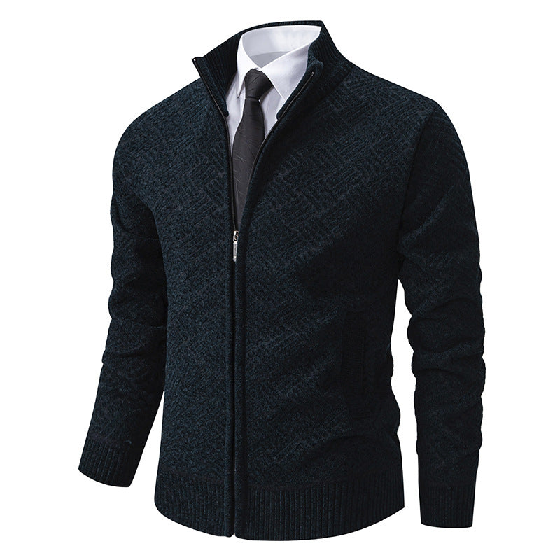 Men's knit zip jacket with geometric textured pattern and stand-up collar Mune Fashion