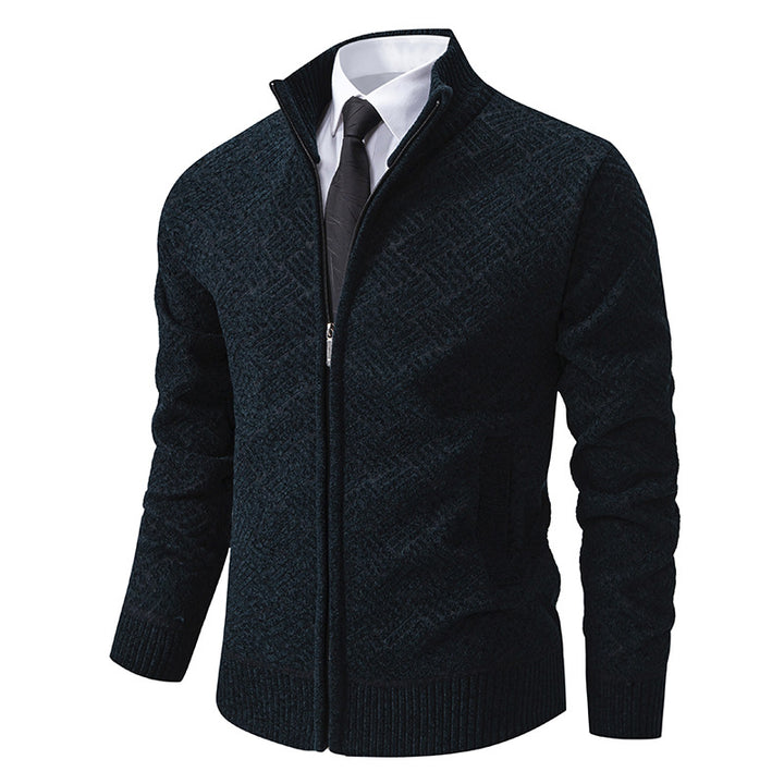 Men's knit zip jacket with geometric textured pattern and stand-up collar Mune Fashion