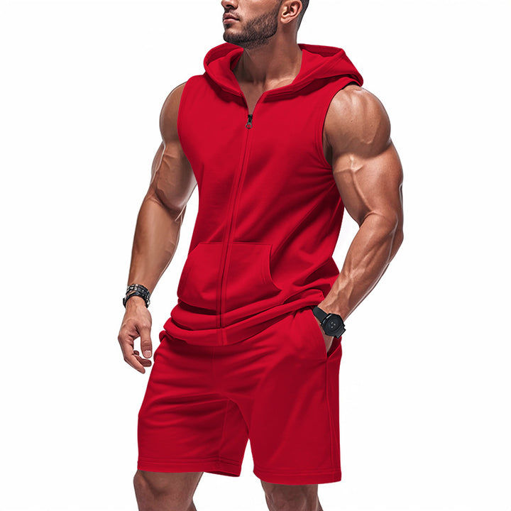 Men's sporty hoodie set with sleeveless sweatshirt, full zip, and training shorts Mune Fashion