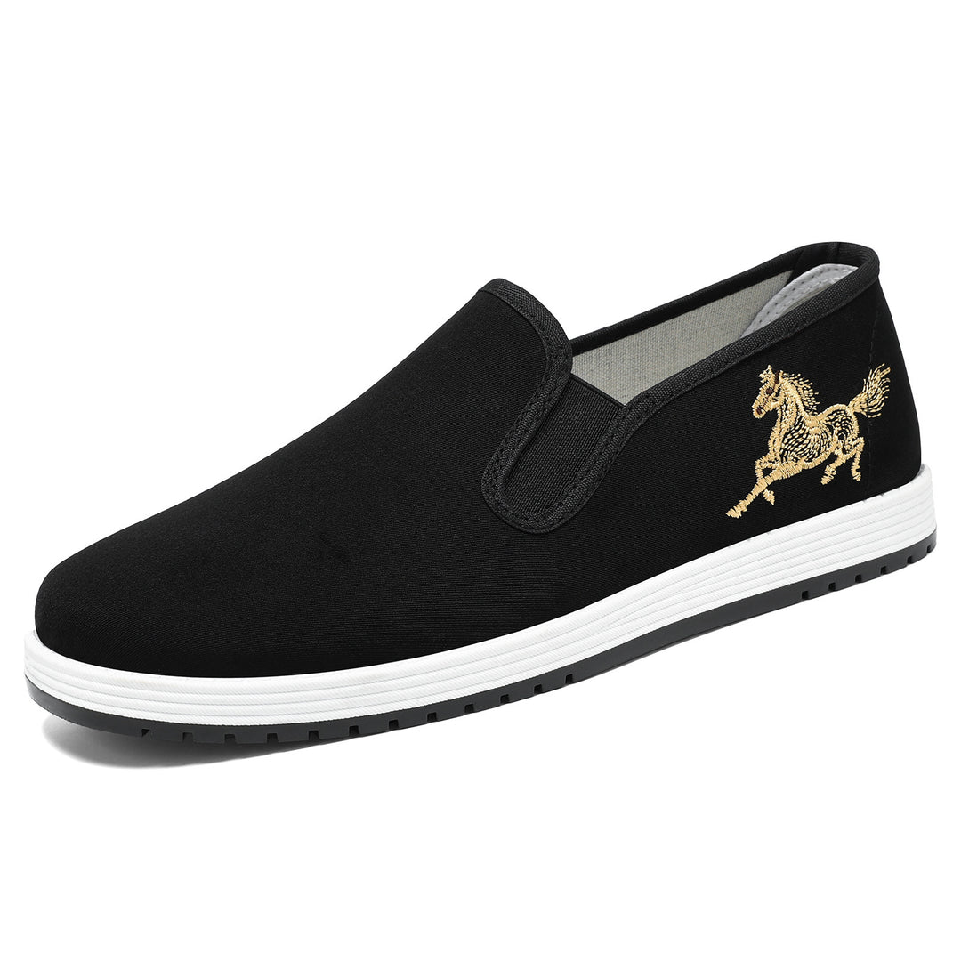 Women's lightweight slip-on canvas sneakers with elastic entry and embroidered horse appliqué Mune Fashion