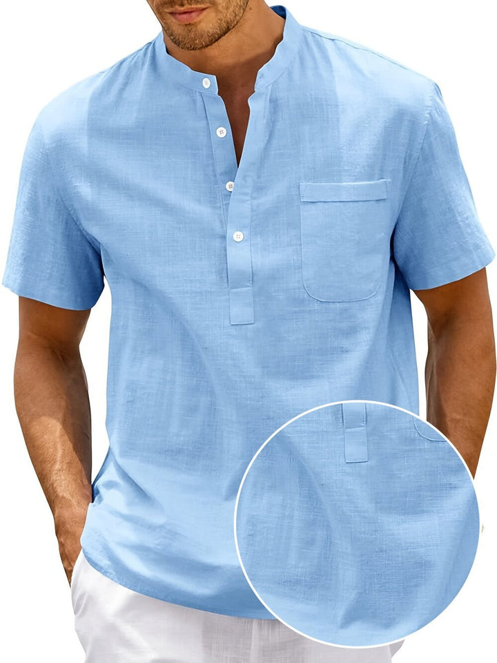 Men's Comfortable Short Sleeve Shirt with Stand Collar Mune Fashion