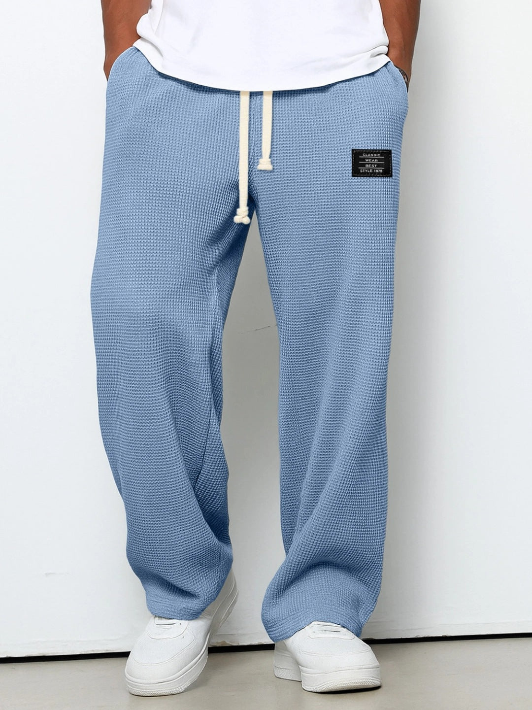 Men's casual waffle knit lounge pants with drawstring and straight cut Mune Fashion