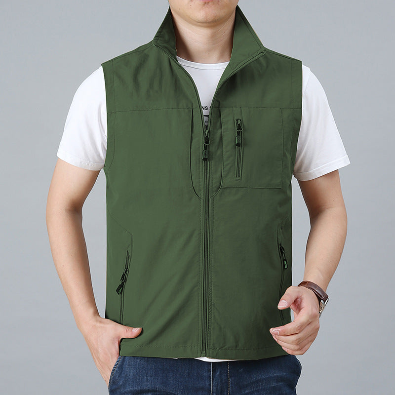 Men's technical zip vest with high collar, water-repellent nylon, and security zipper pockets Mune Fashion