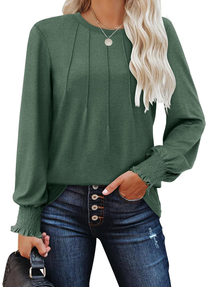 Women's long sleeve tunic with vertical pintucks and gathered ruffle cuffs Drune