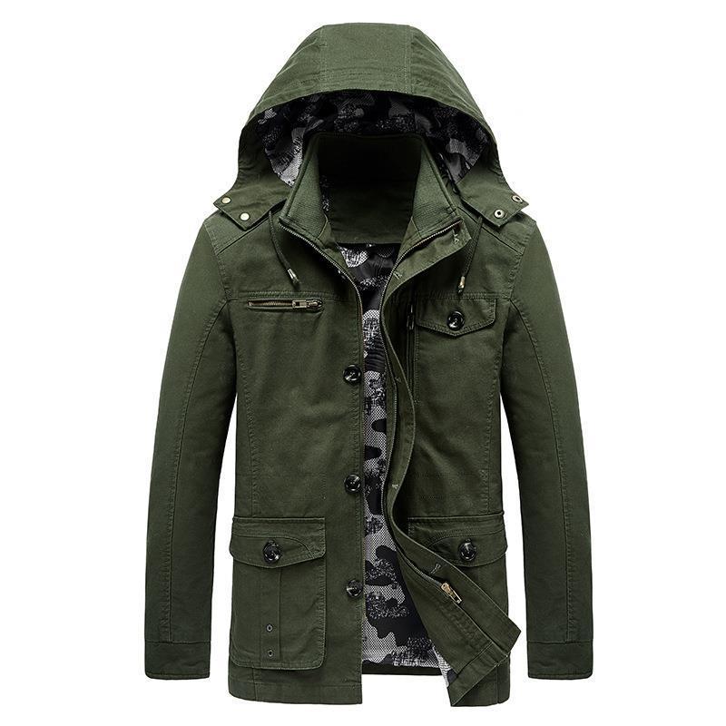 Men's Canvas Field Jacket with Hood, Multifunctional Pockets and Camouflage Lining Mune Fashion