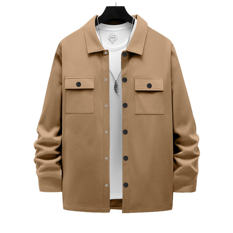 Men's work-inspired shirt jacket with button placket, patch chest pockets, and boxy fit Mune Fashion
