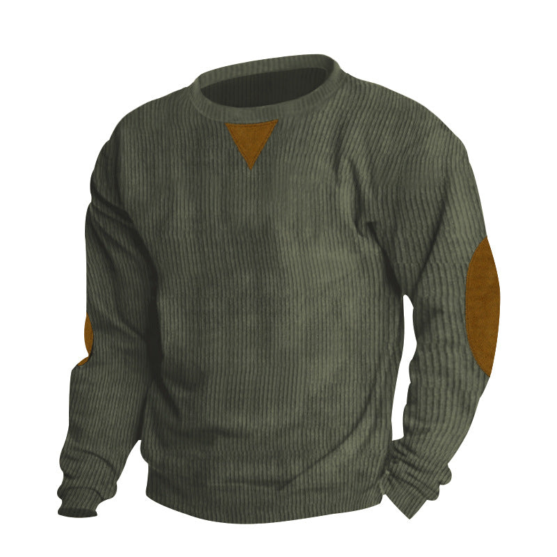 Men's thick ribbed crew neck knit sweater with elbow patches and triangle detail Mune Fashion