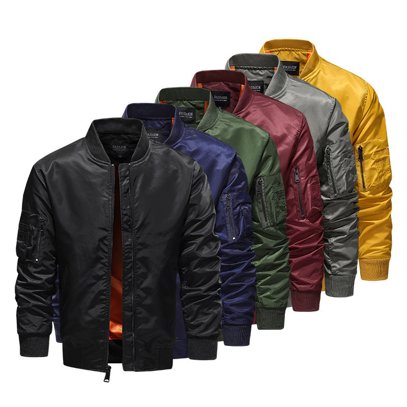 Men's Lightweight Nylon Bomber with Contrasting Lining and Arm Pocket Mune Fashion
