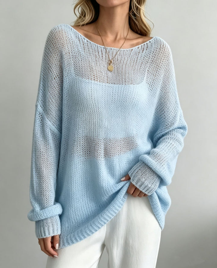 Women Oversize Knit Sweater with Transparent Mohair Effect Mune Fashion