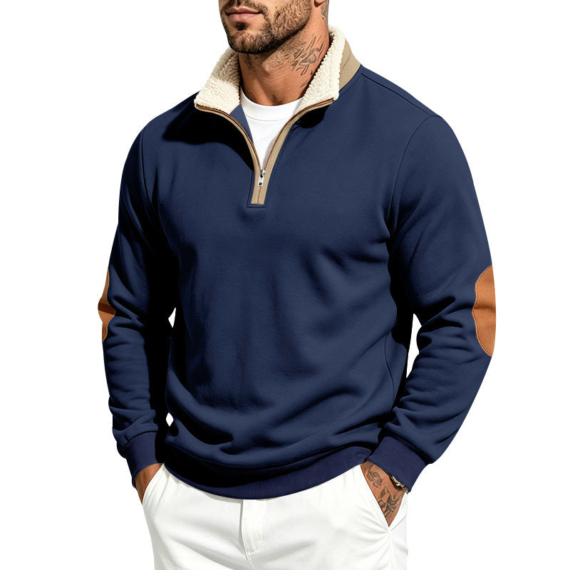 Men's thermo fleece half-zip pullover with teddy collar and contrast elbow patches Mune Fashion