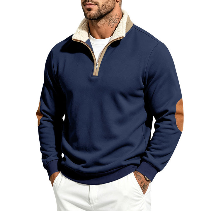 Men's thermo fleece half-zip pullover with teddy collar and contrast elbow patches Mune Fashion