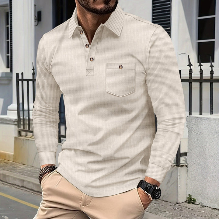 Men's structured long-sleeve polo with chest pocket and shirt collar Mune Fashion