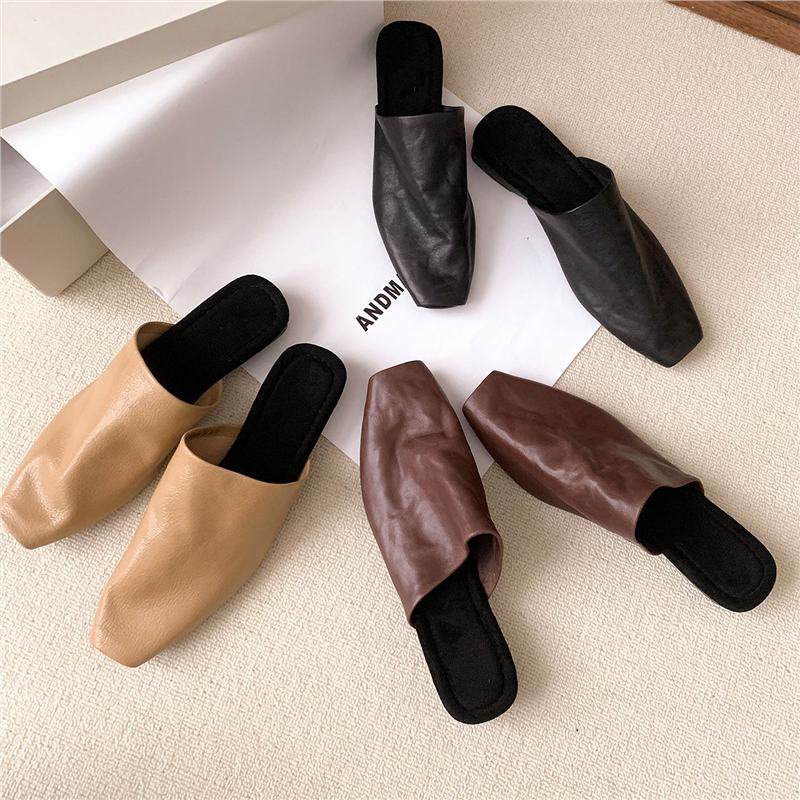 Women's Closed Mule Slippers made of soft leather with square toe Mune Fashion