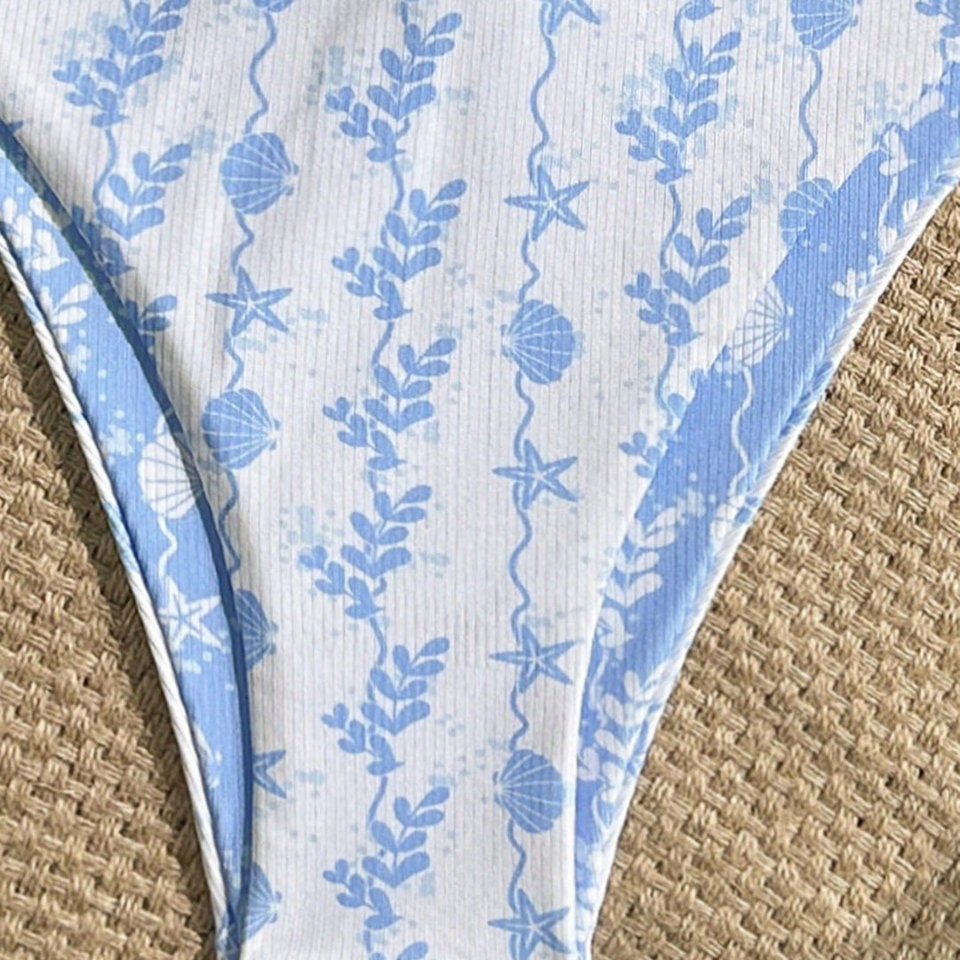 Women Triangle Bikini with Maritime Pattern and Adjustable Ties Mune Fashion