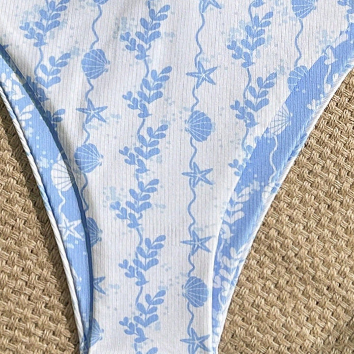 Women Triangle Bikini with Maritime Pattern and Adjustable Ties Mune Fashion