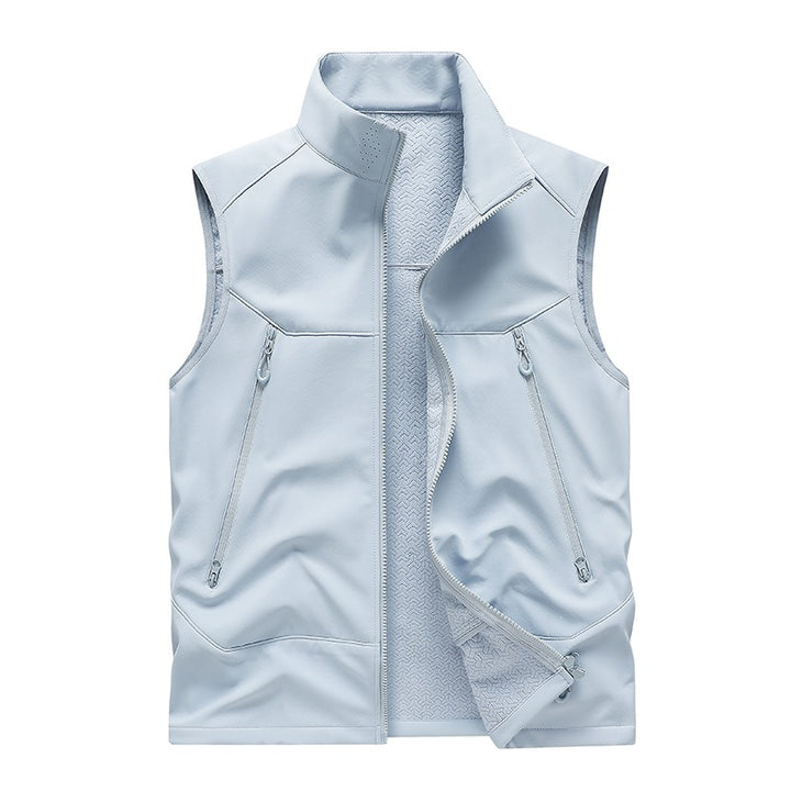 Men's Water-Repellent Softshell Vest with Stand-Up Collar, Zipper Pockets & Breathable Lining Mune Fashion