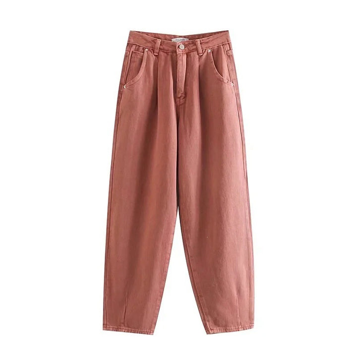 Women's High-Waisted Tapered Pants with Front Pleats and Relaxed Fit Mune Fashion