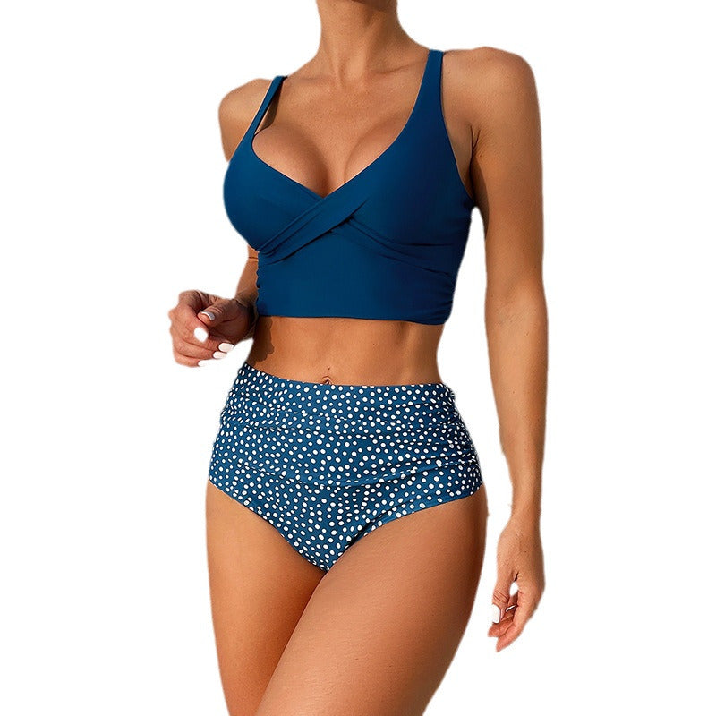 Women High-neck Bikini with Elegant Gathering Mune Fashion