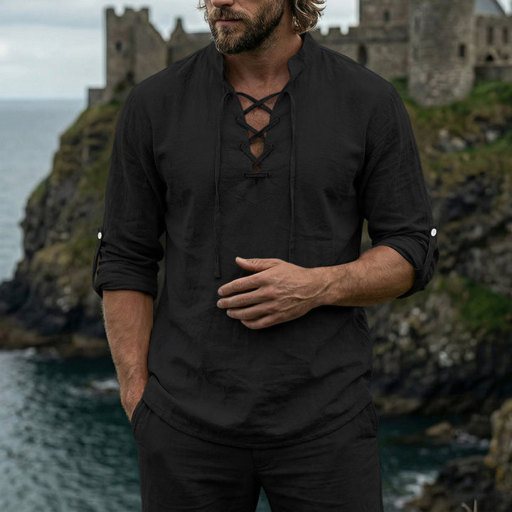 Men's Crinkle Linen Long Sleeve Shirt with Rollable Sleeves Mune Fashion