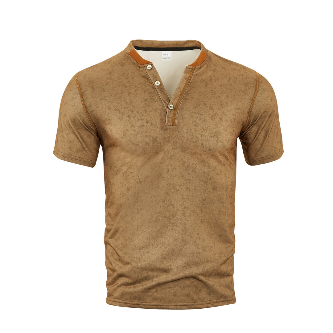 Men's casual short sleeve Grandad shirt with short button placket, contrast piping and washed soft structure Mune Fashion