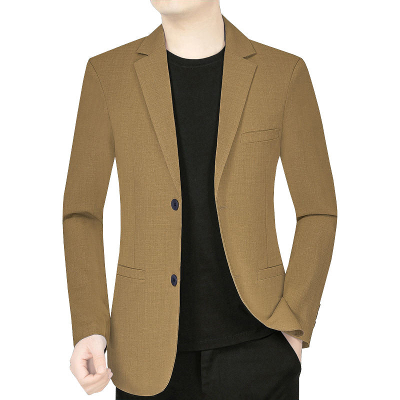 Men's Lightweight Linen Blazer Slim-Fit Two-Button Jacket Breathable Mune Fashion