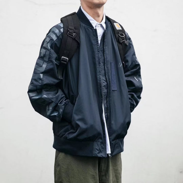 Unisex Lightweight Oversized Bomber Jacket made of Nylon with Reflective Sleeves and Ribbed Cuffs Mune Fashion