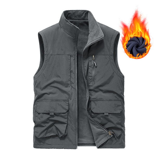 Men's Thermal Fleece Inner Vest with Water-Repellent Outer Shell, Multi-Utility Pockets and High Stand Collar Mune Fashion