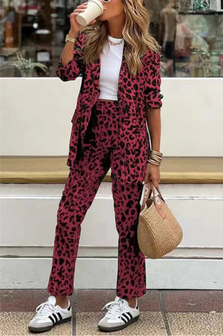 Women Elegant Leopard Print Suit Set Mune