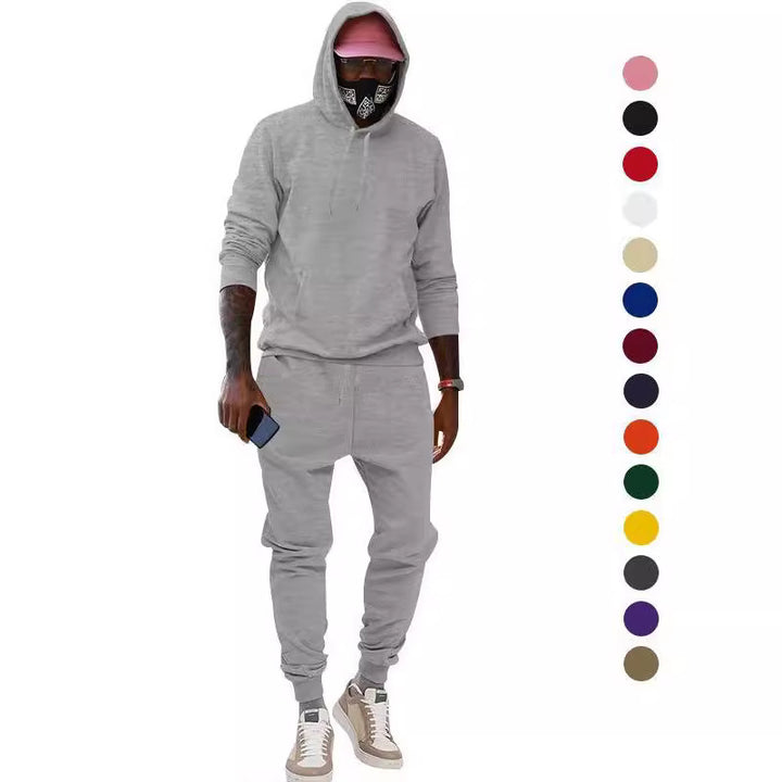 Men's casual hoodie and jogging set made of French Terry with kangaroo pocket, ribbed cuffs, and elastic drawstring waistband Mune Fashion