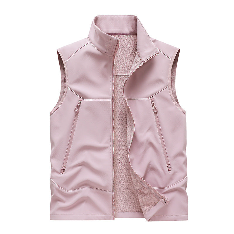 Men's Water-Repellent Softshell Vest with Stand-Up Collar, Zipper Pockets & Breathable Lining Mune Fashion