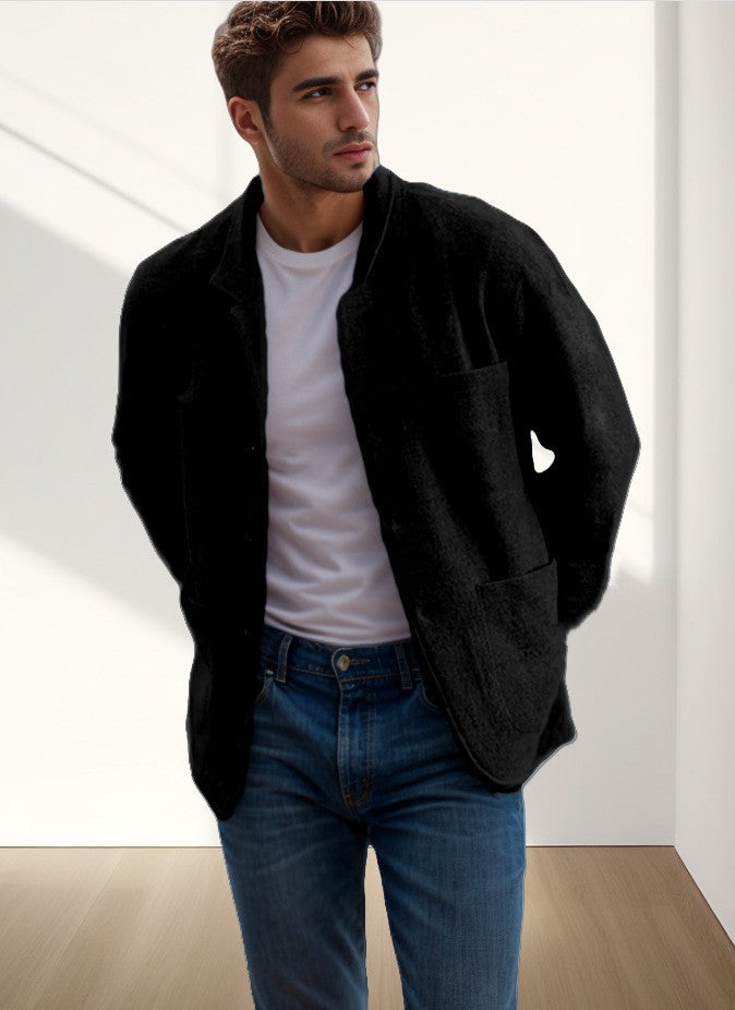 Men's blazer-style cardigan with shirt collar and patch pockets Mune Fashion