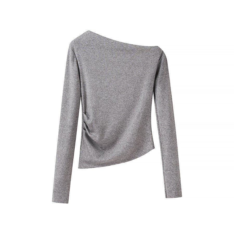 Women Asymmetric One-Shoulder Long Sleeve Top with Ruching Mune Fashion
