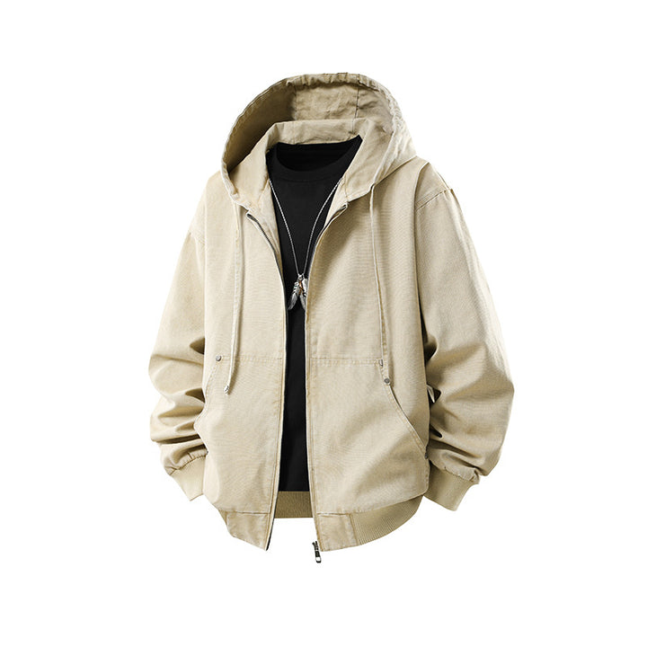 Men's Oversize Hoodie Jacket made of washed canvas with zipper and utility pockets Mune Fashion
