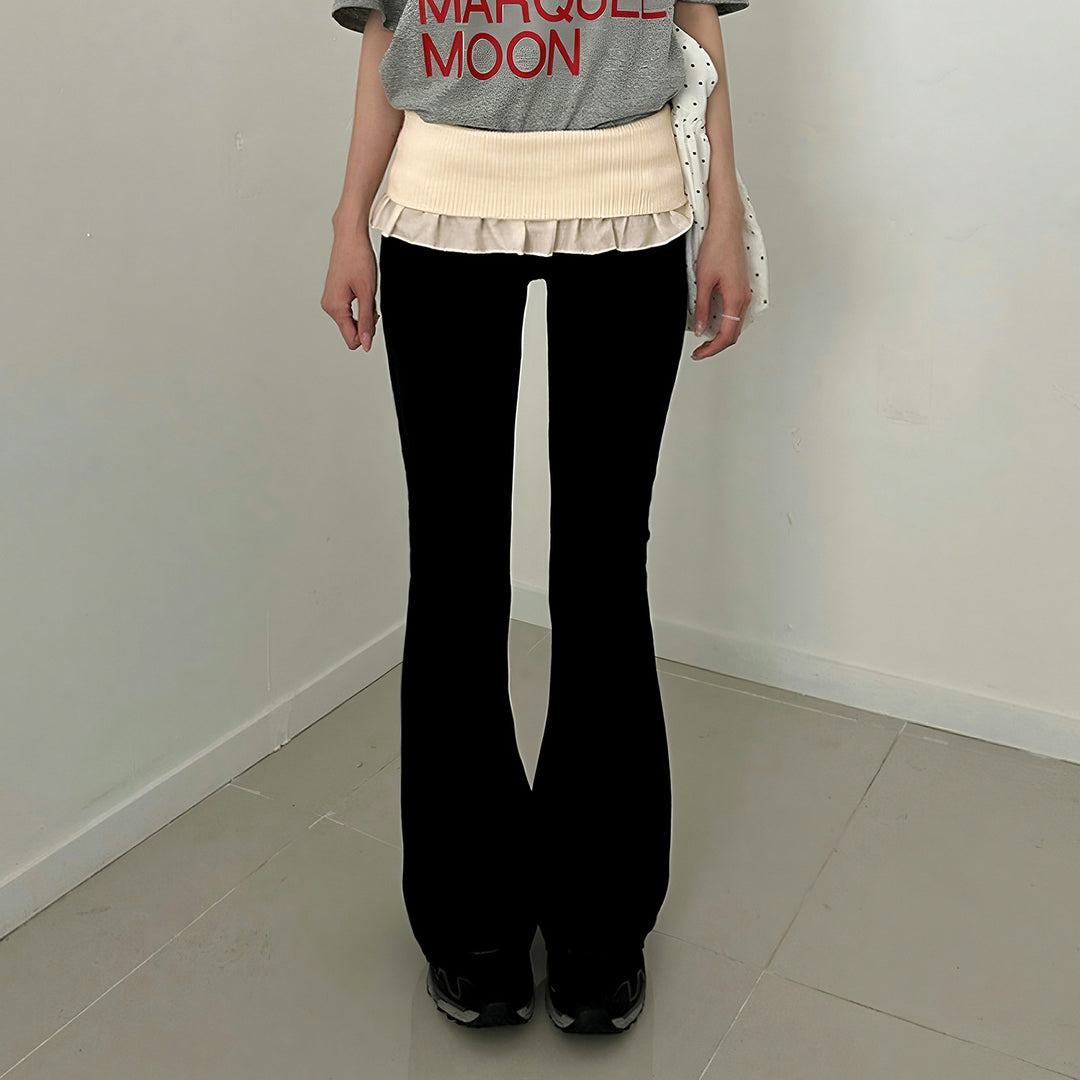 Women's tailored high-waist flared pants with decorative tape, belt loops, and flared leg Mune Fashion