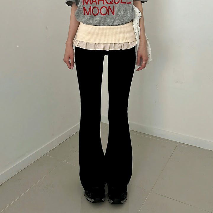 Women's tailored high-waist flared pants with decorative tape, belt loops, and flared leg Mune Fashion