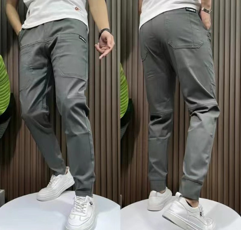 Men's sporty cargo jogger pants with elastic waistband, drawstring, and tapered leg hem Mune Fashion