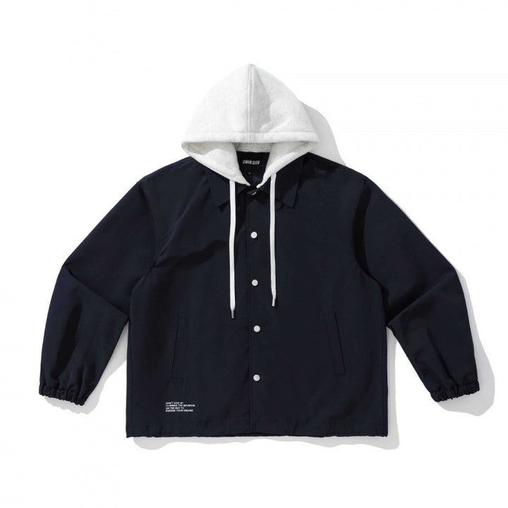 Unisex Two-Layer Overshirt Jacket with Attached Fleece Hood and Snap Button Placket Mune Fashion