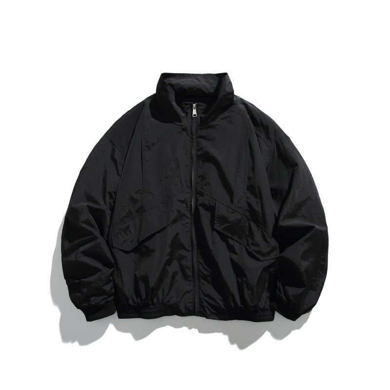 Unisex Lightweight Nylon Bomber Jacket with Stand-Up Collar, Full Zip and Elastic Hem Mune Fashion