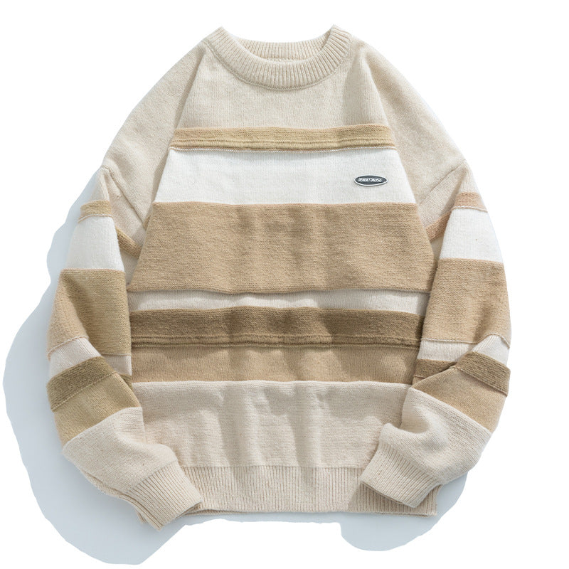 Unisex Casual Block Stripe Sweater in Oversized Cut with Raglan Sleeves and Ribbed Hem Mune Fashion