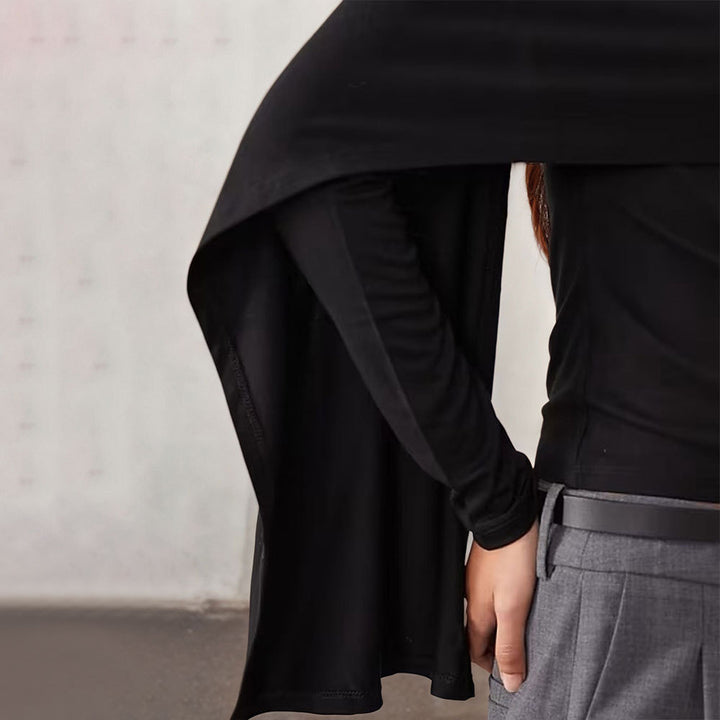 Women's asymmetrical cape long sleeve with high collar and flowing overlay Mune Fashion