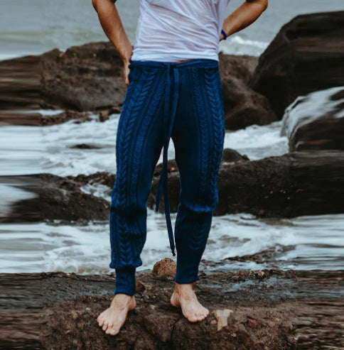 Men's Cable Knit Jogging Pants with Drawstring Mune Fashion